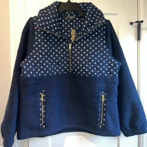NWT: J. Crew Navy Floral Sherpa 3/4 Zip